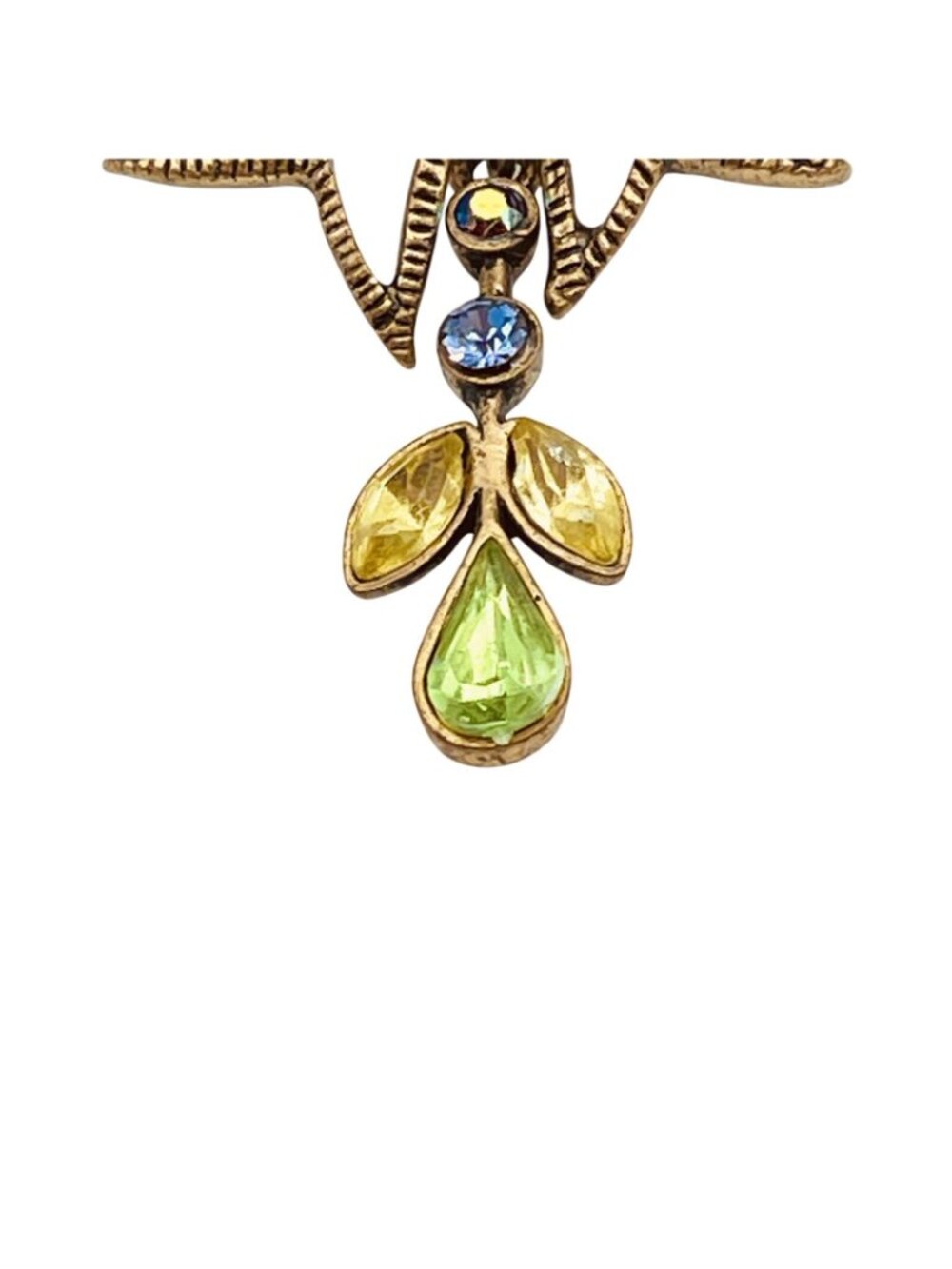 Vintage BOHO Bow Brooch Spring Green Purple Crystal Angel Fairy Whimsygoth 1960s - Picture 4 of 11